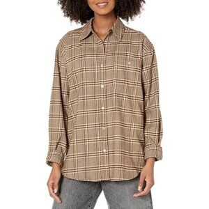 NIA‎ Women's Samira Oversized Long Sleeved Brown Plaid Button Down Shirt Large